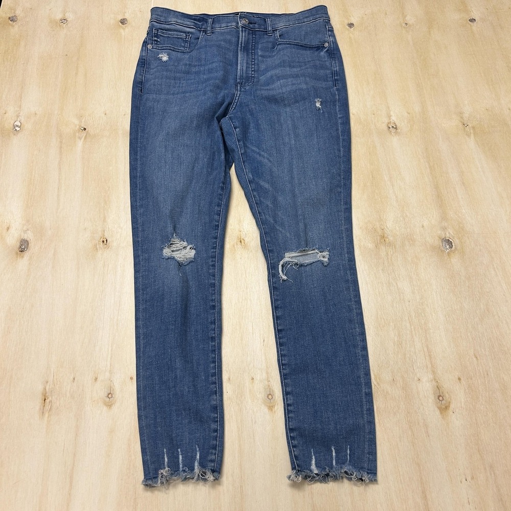 Express Skinny High Rise Jeans Womens 12R Med Wash Distressed Stretch Denim